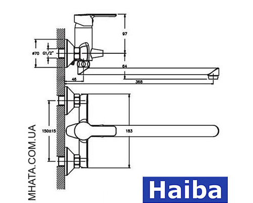 Смеситель для ванны длинный нос HAIBA MARCO EURO (Chr-006)