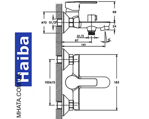 Смеситель для ванны короткий нос HAIBA MARCO EURO (Chr-009)