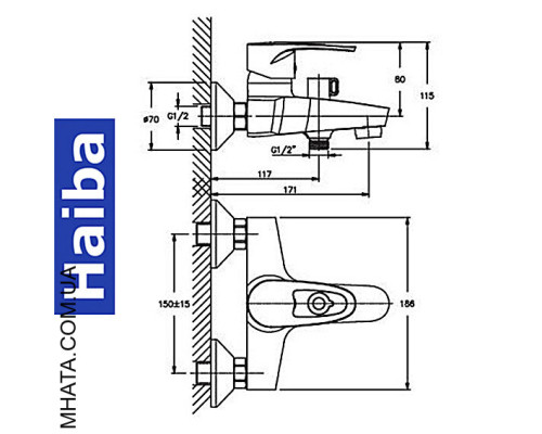 Змішувач для ванни короткий ніс HAIBA XIDE EURO (Chr-009)