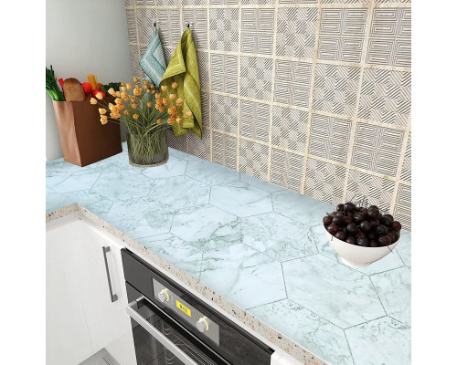 Самоклеющаяся пленка нефритовый мрамор серебрянные соты 0,45х10м SW-00001215