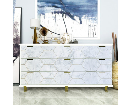 Самоклеющаяся пленка серый мрамор золотые соты 0,45х10м SW-00001212