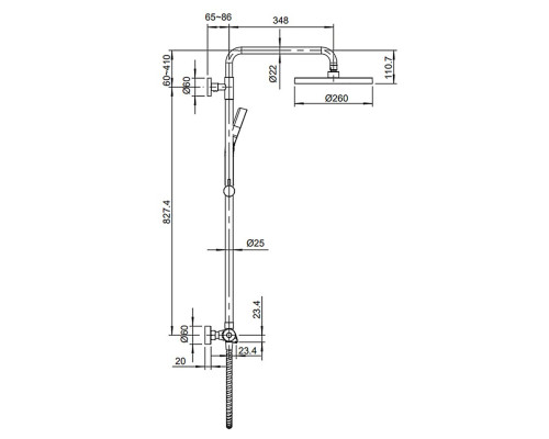 Душевая колонна c термостатическим смесителем KB-55013-01 (Цвет хром, лейка 26*26), Чехия