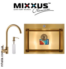 Кухонна мийка Mixxus SET 6045-200x1.0-PVD-GOLD (зі змішувачем, диспенсером у комплекті)