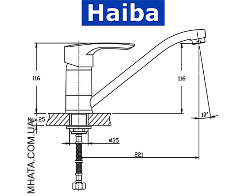 Смеситель для кухни елка на гайке HAIBA HANSBERG SATIN (Chr-555) 25см