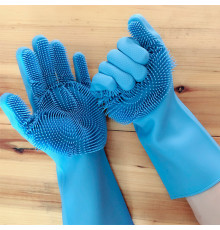 Силиконовые многофункциональные перчатки для мытья и чистки Silicone Magic Gloves magic brush с ворсом
