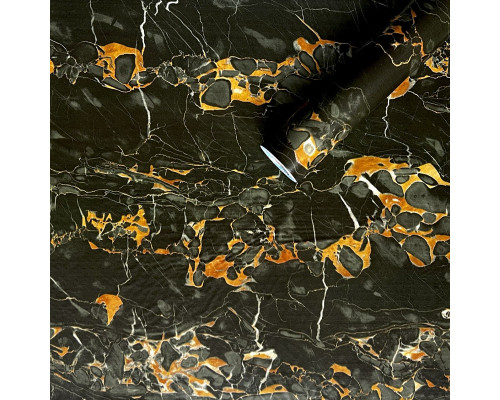 Самоклеющаяся пленка черный мрамор с желтым 0,45х10мх0,07мм SW-00001282