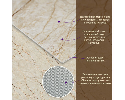 Декоративная ПВХ плита светло-бежевый мрамор 600*600*3mm (S) SW-00001629