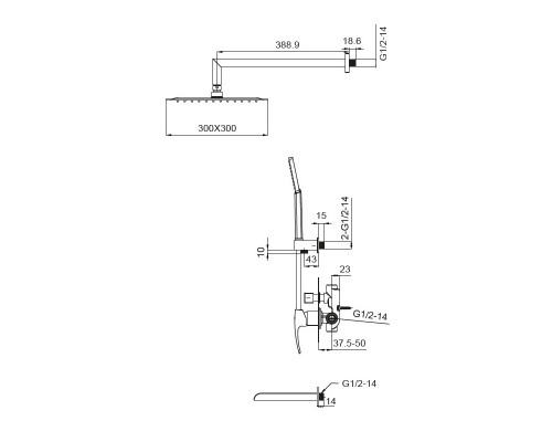 Вбудована душова система із змішувачем водоспад KB-68007-05 (Колір чорний) Чехія