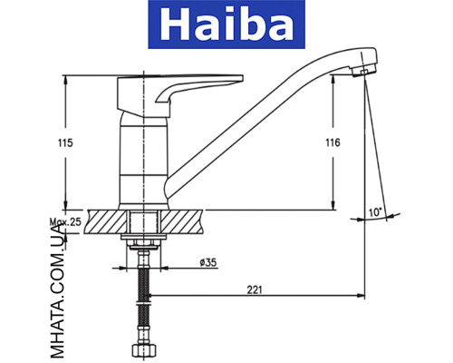 Смеситель для кухни елка на гайке HAIBA CEBA (Chr-555) 25см