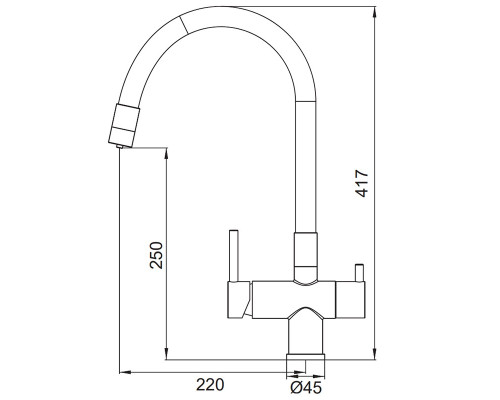 Смеситель для кухни KB-72002-07 с выходом под осмос (цвет графит, силиконовый черный гусак), Чехия