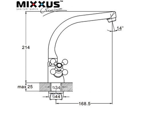 Смеситель для кухни ухо MIXXUS Color Black (черный) (Chr-273), Польша