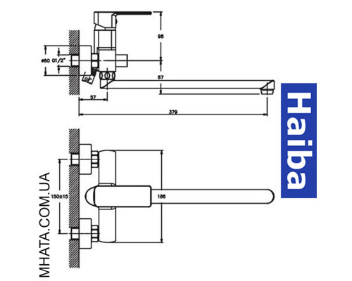 Змішувач для ванни довгий ніс HAIBA Kubus EURO (Chr-006)