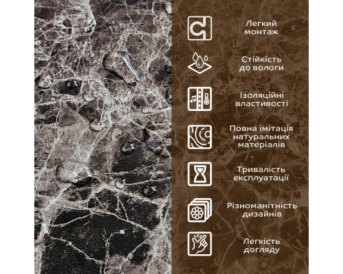 Декоративная ПВХ плита сірий темно-сірий мармур 600*600*3mm (S) SW-00001628