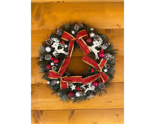 Венок новогодний красный 45 см